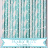200pcs Baby Boy Blue Paper Straws Mixed