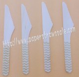 Wooden Knives with Gold Chevron Print 100pcs
