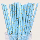 Assorted Star Paper Straws Light Blue Gold Foil 500 pcs