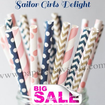 250pcs SAILOR GIRLS DELIGHT Theme Paper Straws Mixed [themedstraws088]