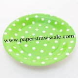 9" Green Round Paper Plates White Dot 60pcs