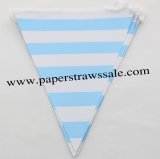 Blue Striped Party Paper Bunting Flags 20 Strings