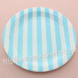 9" Round Paper Plates Blue Striped 60pcs