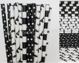 200pcs Black White Themed Paper Straws Mixed
