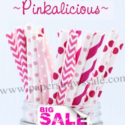 250pcs PINKALICIOUS Pink Paper Straws Mixed