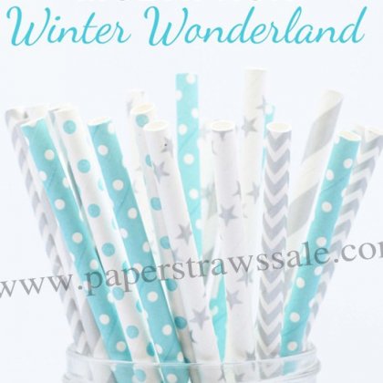 250pcs WINTER WONDERLAND Paper Straws Mixed [themedstraws091]