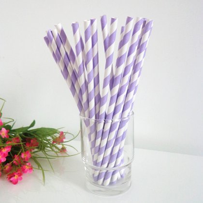 Lavender and White Striped Paper Straws 500pcs