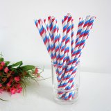 Blue Red Double Striped Paper Drinking Straws 500pcs