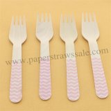 Wooden Forks Baby Pink Chevron Printed 100pcs