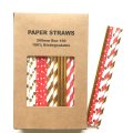 100 Pcs/Box Mixed Christmas Red Gold Wrapped Up Paper Straws