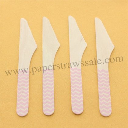 Baby Pink Zig Zag Print Wooden Knife 100pcs