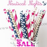 250pcs NAUTICAL NIGHTS Themed Paper Straws Mixed