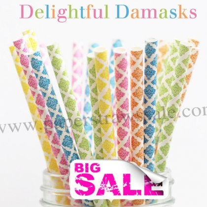 250pcs DELIGHTFUL DAMASKS Paper Straws Mixed [themedstraws154]