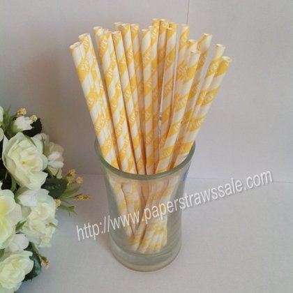 White YIPPEE Yellow Striped Paper Straws 500pcs