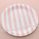 9" Round Paper Plates Pink Striped 60pcs