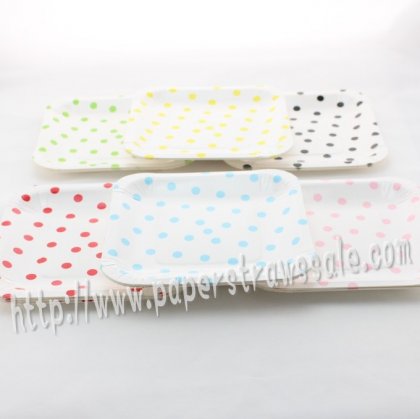 1500pcs 7" Polka Dot Square Paper Plates Mixed 6 Colors