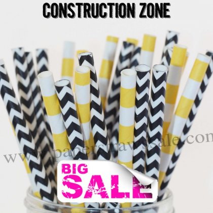 200pcs Construction Zone Theme Paper Straws Mixed