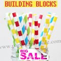 200pcs BUILDING BLOCKS Theme Paper Straws Mixed