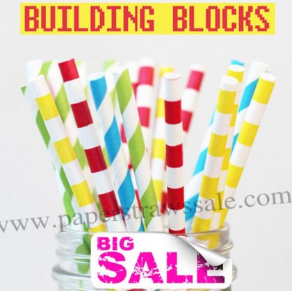 200pcs BUILDING BLOCKS Theme Paper Straws Mixed