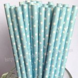 Light Blue Paper Drinking Straws Swiss Dot Print 500pcs
