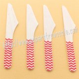 Wooden Knives with Red Chevron Print 100pcs