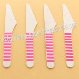 Wooden Knives with Hot Pink Striped Print 100pcs