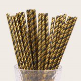 Metallic Double Gold Foil Stripe Black Paper Straws 500 Pcs