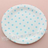 9" Round Paper Plates Blue Polka Dot 60pcs