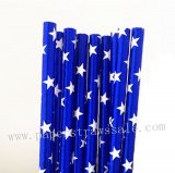 Metallic Blue Foil Star Paper Straws 500pcs