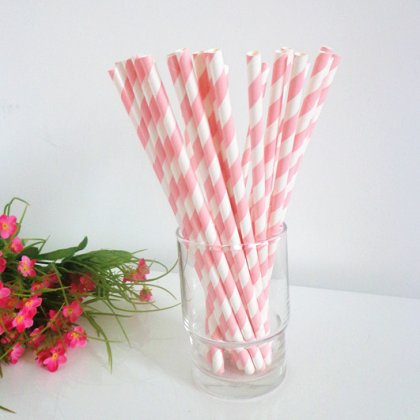 Baby Pink Striped Paper Drinking Straws 500pcs [spaperstraws007]