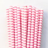 Horizontal Stripe Hot Pink Circle Paper Straws 500 Pcs