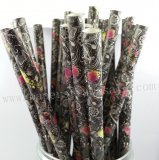 Black Gothic Floral Paper Straws 500pcs