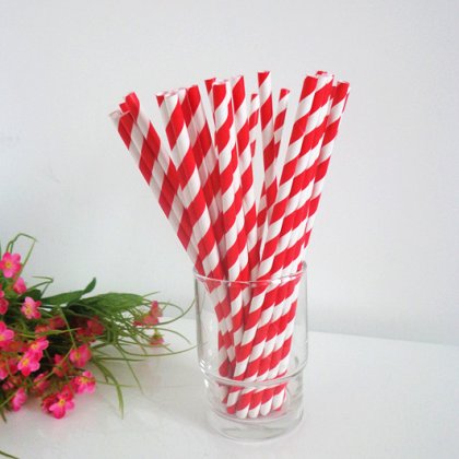 Red and White Striped Paper Straws Wholesale 500pcs