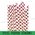 Rose Pink Foil Heart Paper Drinking Straws 500pcs