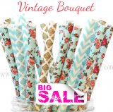 200pcs Vintage Bouquet Themed Paper Straws Mixed