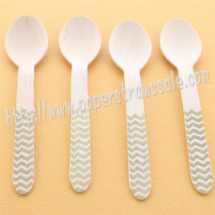 Gold Chevron Print Wooden Spoons 100pcs [wspoons018]