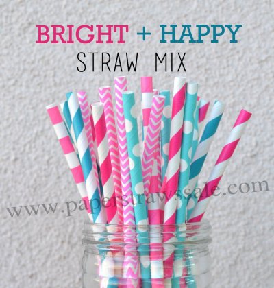 200pcs Bright and Happy Paper Straws Mixed