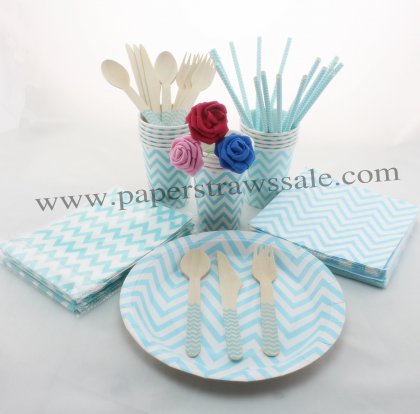 193 pieces/lot Party Tableware Kit Blue Zig Zag