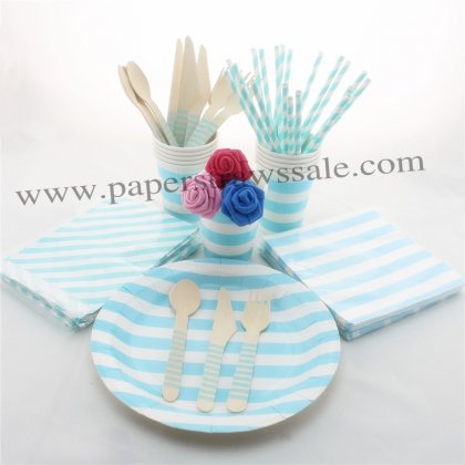193 pieces/lot Party Tableware Kit Blue Stripe