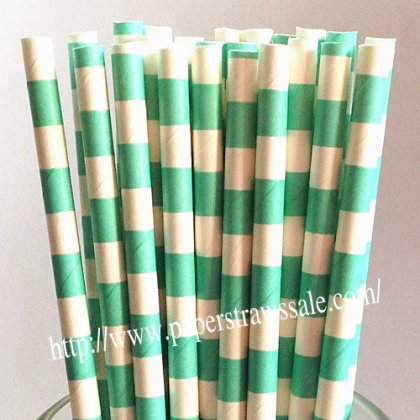 Aqua Circle Stripe Paper Drinking Straws 500pcs