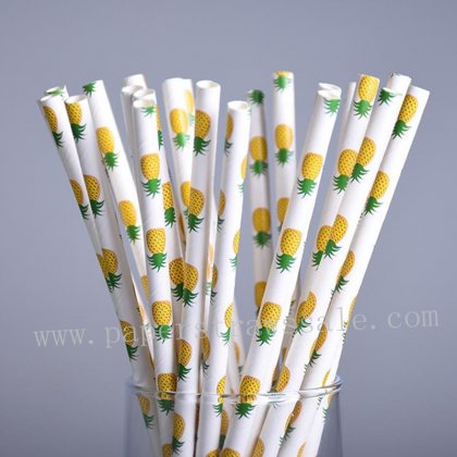 Fruit Print Yellow Pineapple Paper Straws 500pcs [npaperstraws122]