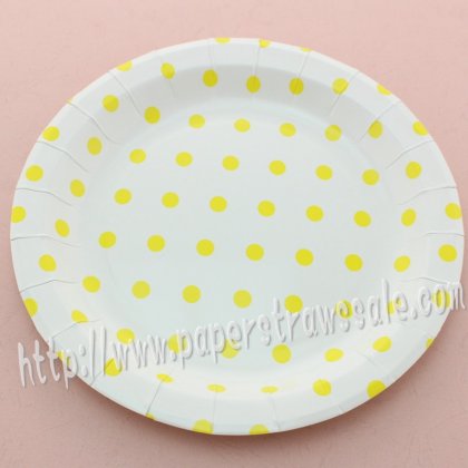 9" Round Paper Plates Yellow Polka Dot 60pcs
