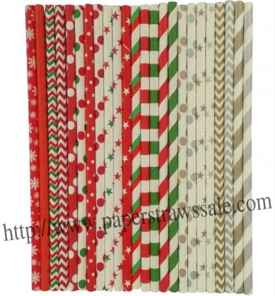 Whole Christmas Paper Drinking Straws 2400pcs Mixed 24 Design [mxpaperstraws005]