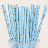 Princess Crown Paper Straws Light Blue Gold Foil 500 pcs