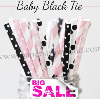 250pcs BABY BLACK TIE Paper Straws Mixed