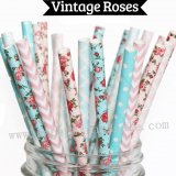 300pcs Vintage Roses Party Paper Straws Mixed