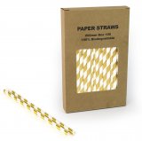 100 pcs/Box Gold Foil Striped Paper Drinking Straws