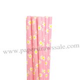 Pink Paper Drinking Straws White Yellow Daisy 500pcs