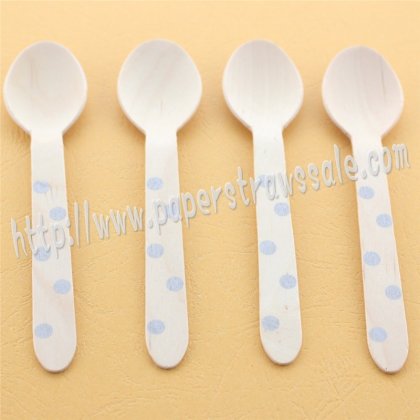 Silver Polka Dot Print Wooden Spoons 100pcs [wspoons022]