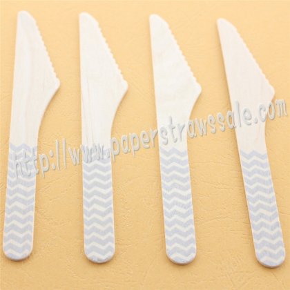 Wooden Knives with Silver Chevron Print 100pcs